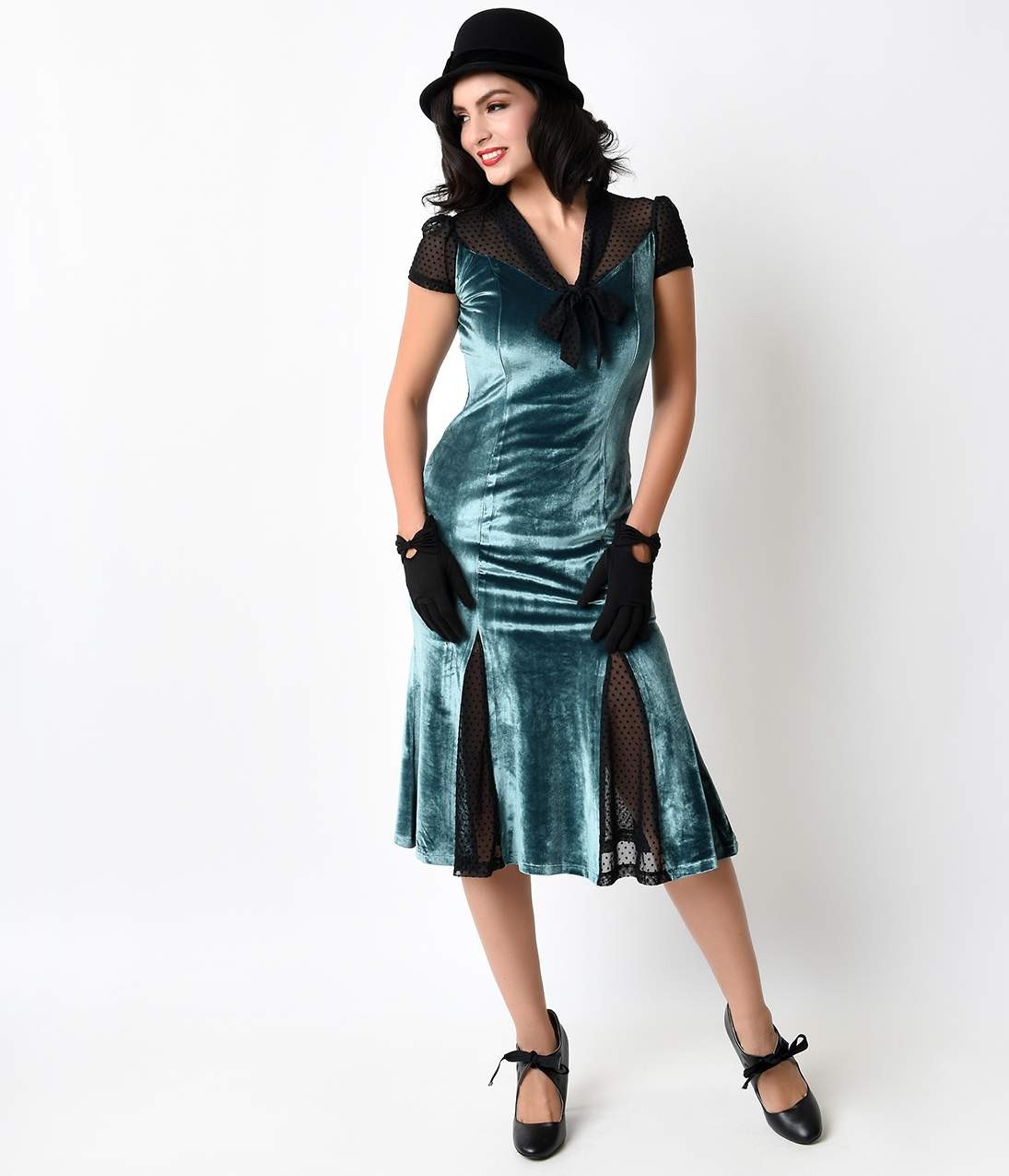 1950s_teal_velvet_flocked_cap_sleeve_wiggle_sensation_cocktail_dress_1