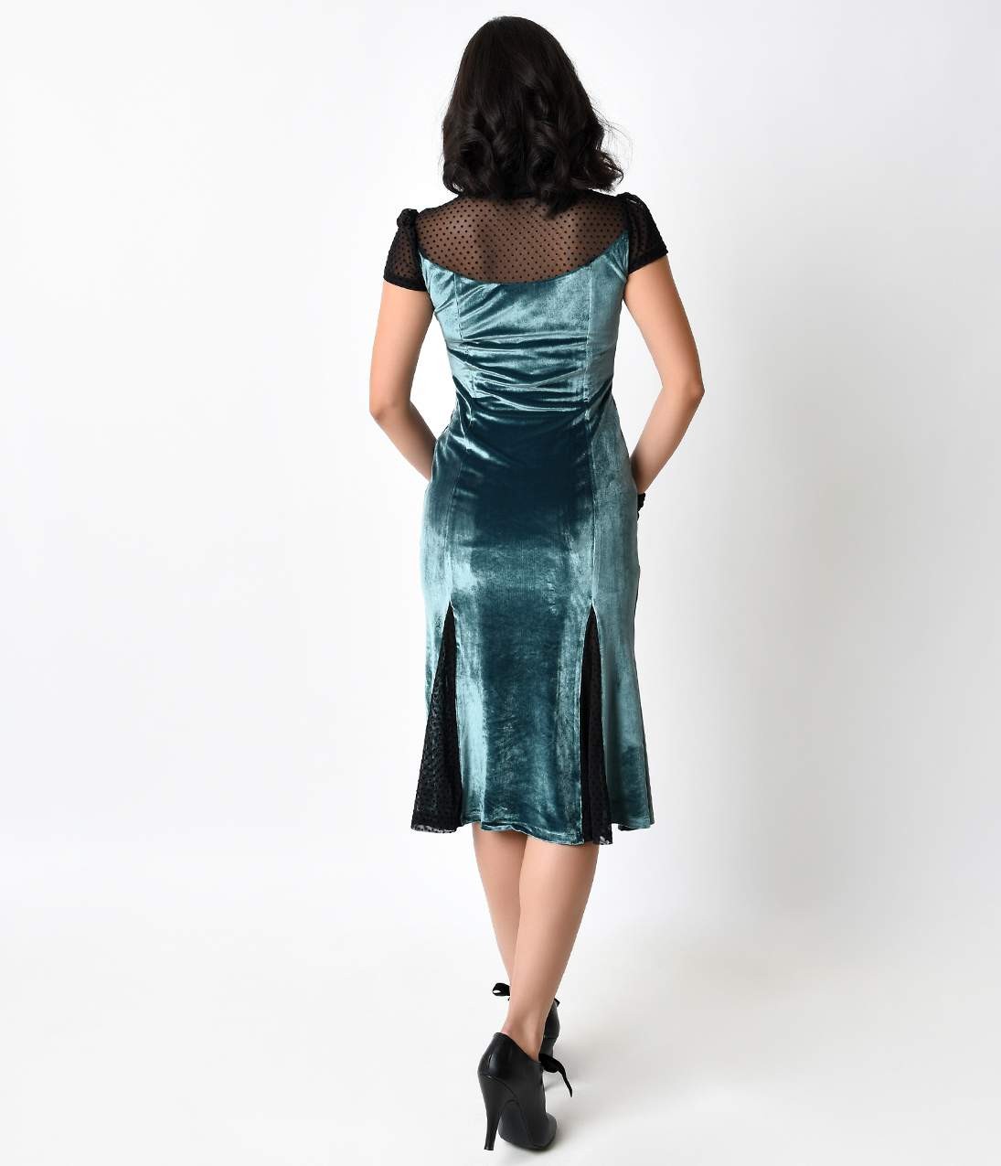 1950s_teal_velvet_flocked_cap_sleeve_wiggle_sensation_cocktail_dress_6